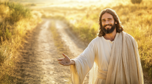Image of Jesus reaching out in a sunlit field - representing John 14:6 concept